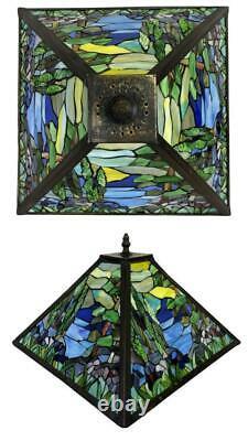 Vintage Tiffany Style Stained Slag Ripple Glass Landscape Scenic 14 Lamp Shade