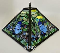 Vintage Tiffany Style Stained Slag Ripple Glass Landscape Scenic 14 Lamp Shade