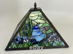 Vintage Tiffany Style Stained Slag Ripple Glass Landscape Scenic 14 Lamp Shade