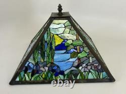 Vintage Tiffany Style Stained Slag Ripple Glass Landscape Scenic 14 Lamp Shade