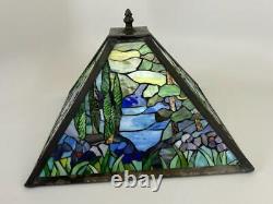 Vintage Tiffany Style Stained Slag Ripple Glass Landscape Scenic 14 Lamp Shade