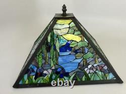 Vintage Tiffany Style Stained Slag Ripple Glass Landscape Scenic 14 Lamp Shade