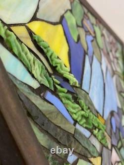 Vintage Tiffany Style Stained Slag Ripple Glass Landscape Scenic 14 Lamp Shade