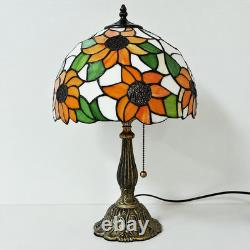 Vintage Tiffany Style Sunflower Table Lamp Pull Chain Stained Glass H18