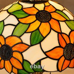 Vintage Tiffany Style Sunflower Table Lamp Pull Chain Stained Glass H18