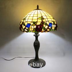 Vintage Tiffany Style Table Lamp 24 Tall Floral Leaves Stained Glass