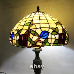 Vintage Tiffany Style Table Lamp 24 Tall Floral Leaves Stained Glass