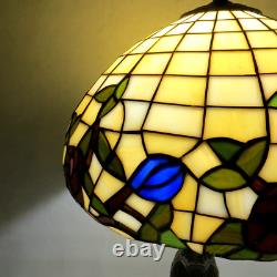 Vintage Tiffany Style Table Lamp 24 Tall Floral Leaves Stained Glass