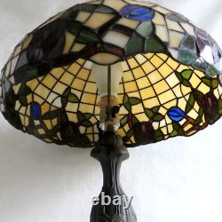 Vintage Tiffany Style Table Lamp 24 Tall Floral Leaves Stained Glass