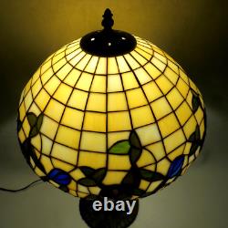 Vintage Tiffany Style Table Lamp 24 Tall Floral Leaves Stained Glass