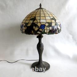 Vintage Tiffany Style Table Lamp 24 Tall Floral Leaves Stained Glass