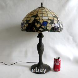 Vintage Tiffany Style Table Lamp 24 Tall Floral Leaves Stained Glass