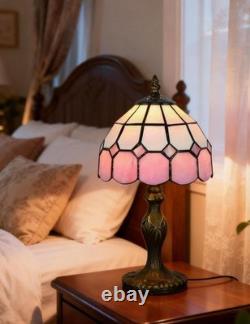 Vintage Tiffany Style Table Lamp, Handmade Stained Glass Shade, Desk & Bedsid