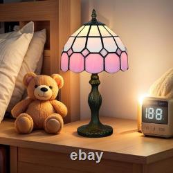 Vintage Tiffany Style Table Lamp, Handmade Stained Glass Shade, Desk & Bedsid