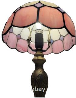 Vintage Tiffany Style Table Lamp, Handmade Stained Glass Shade, Desk & Bedsid
