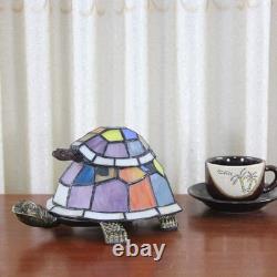 Vintage Tiffany Style Tortoise Stained Glass Table Lamp Multi Color Accent Light