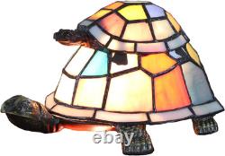 Vintage Tiffany Style Tortoise Stained Glass Table Lamp Multi Color Accent Light