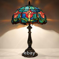 Vintage Tiffany Style Tulip Stained Glass Table Lamp Bedside Reading Light