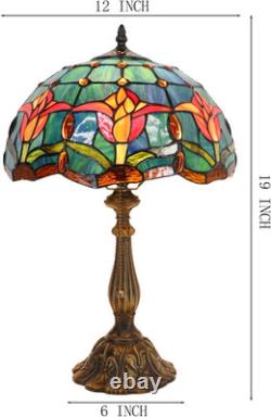 Vintage Tiffany Style Tulip Stained Glass Table Lamp Bedside Reading Light