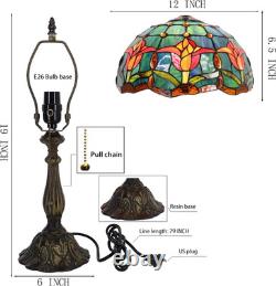 Vintage Tiffany Style Tulip Stained Glass Table Lamp Bedside Reading Light