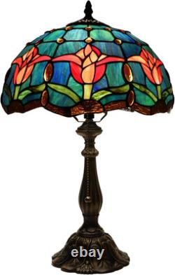 Vintage Tiffany Style Tulip Stained Glass Table Lamp Bedside Reading Light