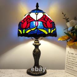 Vintage Tiffany Style Tulip Stained Glass Table Lamp Small Bedside Light LED