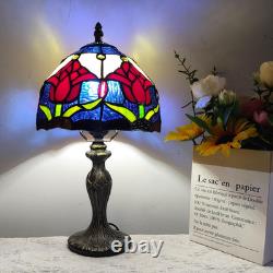Vintage Tiffany Style Tulip Stained Glass Table Lamp Small Bedside Light LED