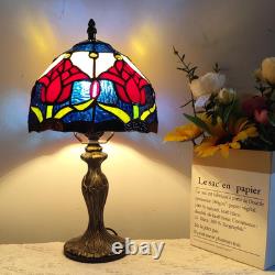 Vintage Tiffany Style Tulip Stained Glass Table Lamp Small Bedside Light LED