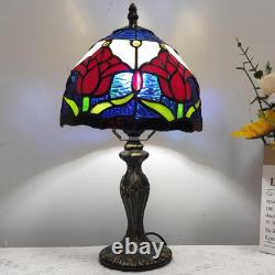 Vintage Tiffany Style Tulip Stained Glass Table Lamp Small Bedside Light LED