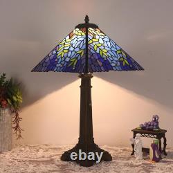 Vintage Tiffany Style Wisteria Stained Glass Table Lamp 22 Bronze Bedside Light