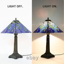Vintage Tiffany Style Wisteria Stained Glass Table Lamp 22 Bronze Bedside Light