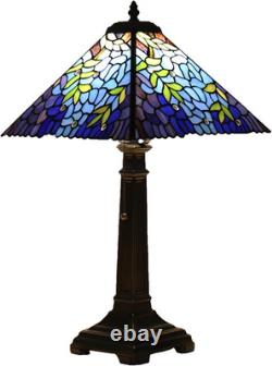 Vintage Tiffany Style Wisteria Stained Glass Table Lamp 22 Bronze Bedside Light