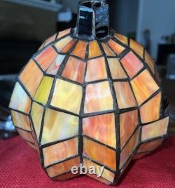 Vintage Ting Shen Tiffany Style Stained Glass Pumpkin Jack O Lantern Light Lamp