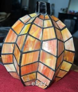 Vintage Ting Shen Tiffany Style Stained Glass Pumpkin Jack O Lantern Light Lamp
