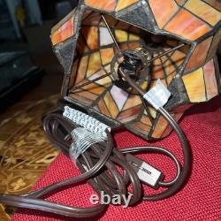 Vintage Ting Shen Tiffany Style Stained Glass Pumpkin Jack O Lantern Light Lamp