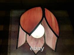 Vintage Tulip Petal Pink Stained Slag Glass Ceiling Light Hanging Swag Lamp