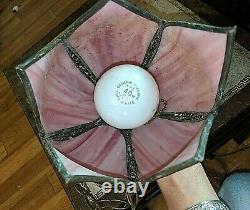 Vintage Tulip Petal Pink Stained Slag Glass Ceiling Light Hanging Swag Lamp