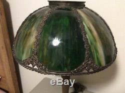 Vintage Victorian Tiffany Style Green Caramel Slag Stained Glass Lamp Shade 14