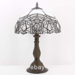 Vintage White Tiffany Style Stained Glass Table Lamp Bedroom Reading Light Decor