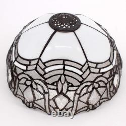 Vintage White Tiffany Style Stained Glass Table Lamp Bedroom Reading Light Decor