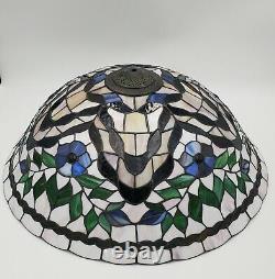 Vtg 21.5 Tiffany Style Stained Glass Lamp Shade Hanging Table Floral Jeweled