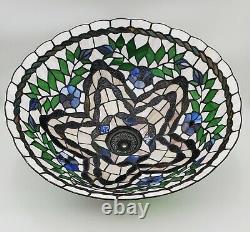 Vtg 21.5 Tiffany Style Stained Glass Lamp Shade Hanging Table Floral Jeweled