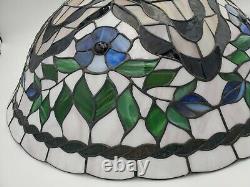 Vtg 21.5 Tiffany Style Stained Glass Lamp Shade Hanging Table Floral Jeweled