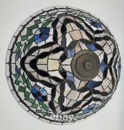 Vtg 21.5 Tiffany Style Stained Glass Lamp Shade Hanging Table Floral Jeweled