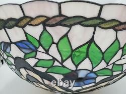 Vtg 21.5 Tiffany Style Stained Glass Lamp Shade Hanging Table Floral Jeweled