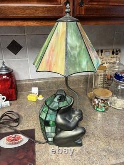 Vtg 21 Stained Glass Frog Umbrella Lamp Art Glass Night Light Accent