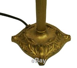 Vtg Antique Stained Scenic Slag Glass Lamp Palm Trees Gold Ornate Parlor Accent