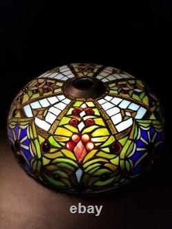 Vtg Antique Tiffany Style Stained Leaded Glass Light Lamp Shade Handmade Ornate