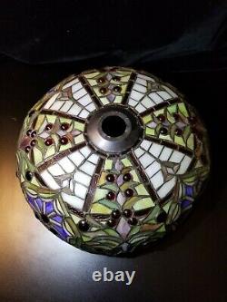 Vtg Antique Tiffany Style Stained Leaded Glass Light Lamp Shade Handmade Ornate