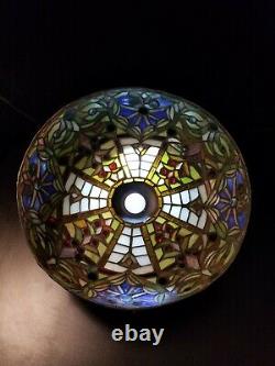 Vtg Antique Tiffany Style Stained Leaded Glass Light Lamp Shade Handmade Ornate